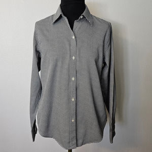 EUC CHAPS Women's 100% Cotton Houndstooth Print Casual Button Front Shirt Top M